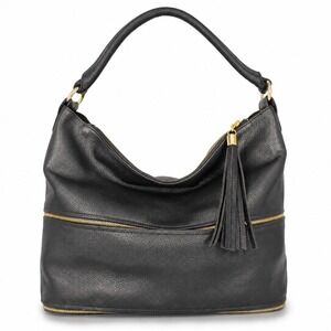 Onna Ehrlich Handbag Kemi Hobo Pebbled Leather Tassel Zip Black OS Boho Chic